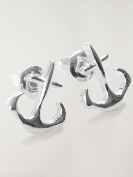 Earrings, Silver, Anchor Logo