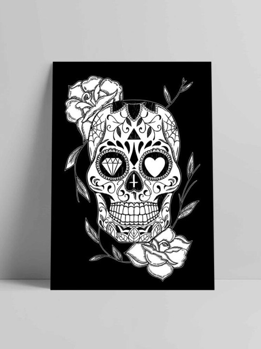 Illustrazione Nera Mexican Skull