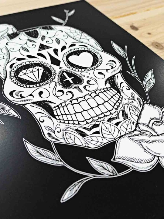 Ilustración Negra Mexican Skull