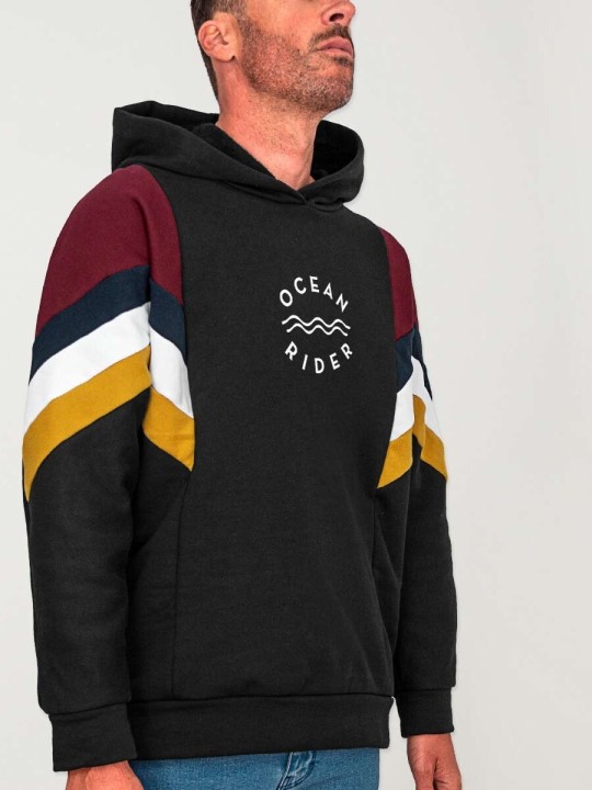 Hoodie Uomo Nero Patch Best Ocean Rider