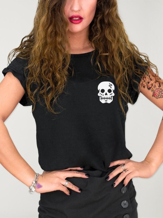 Women T-shirt Black Snake Skull