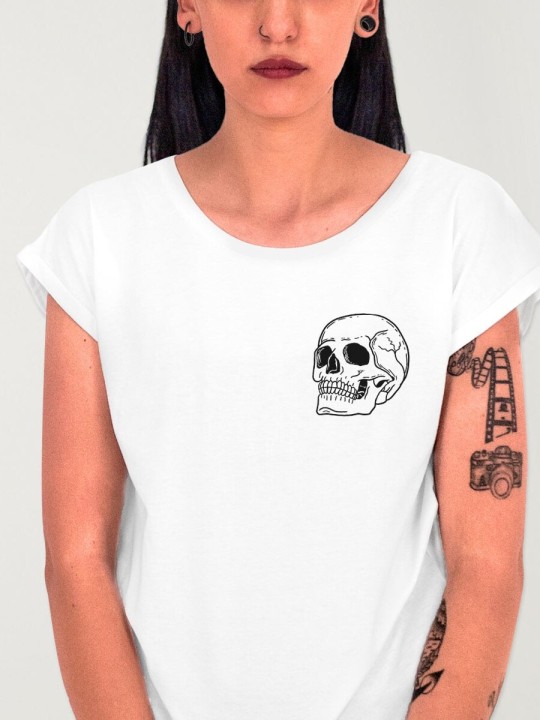 Women T-shirt White Skull Logo