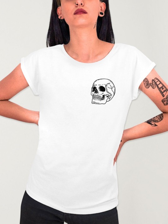 Women T-shirt White Skull Logo