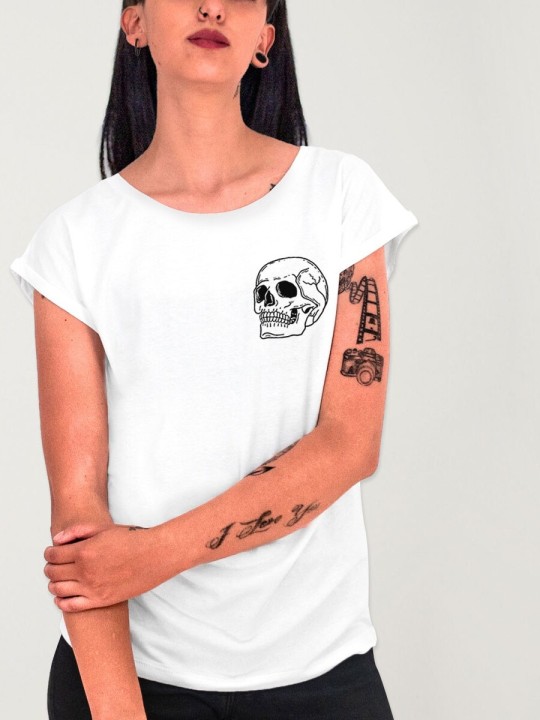 Women T-shirt White Skull Logo