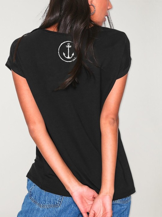 Women T-shirt Black Line Cross