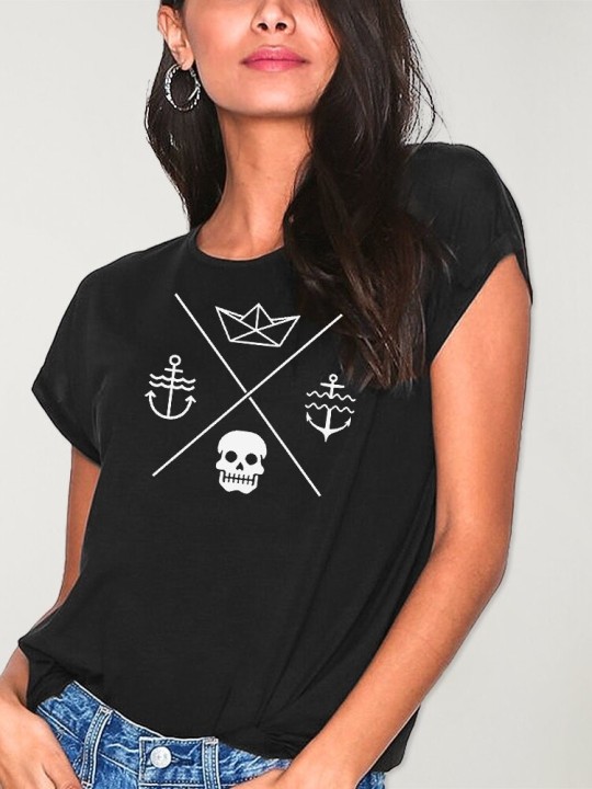 T-shirt Femme Noir Line Cross