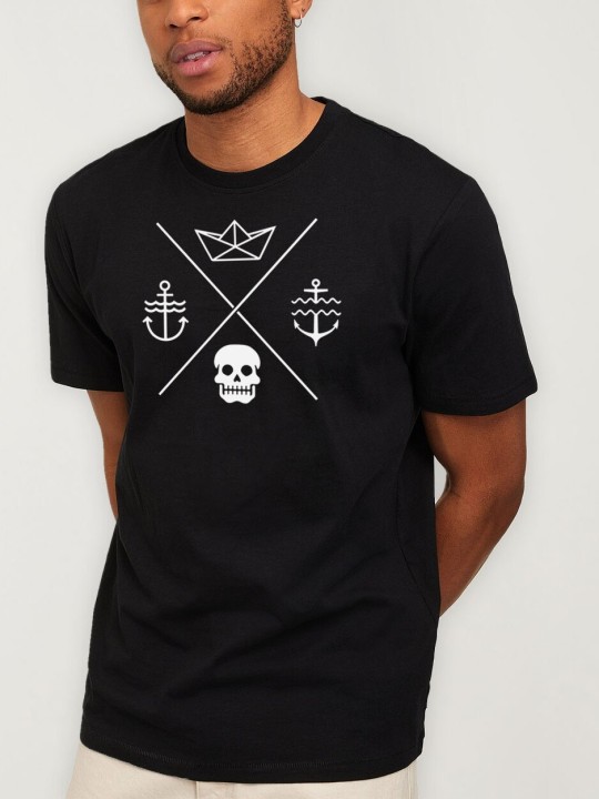 Men T-Shirt Black Line Cross