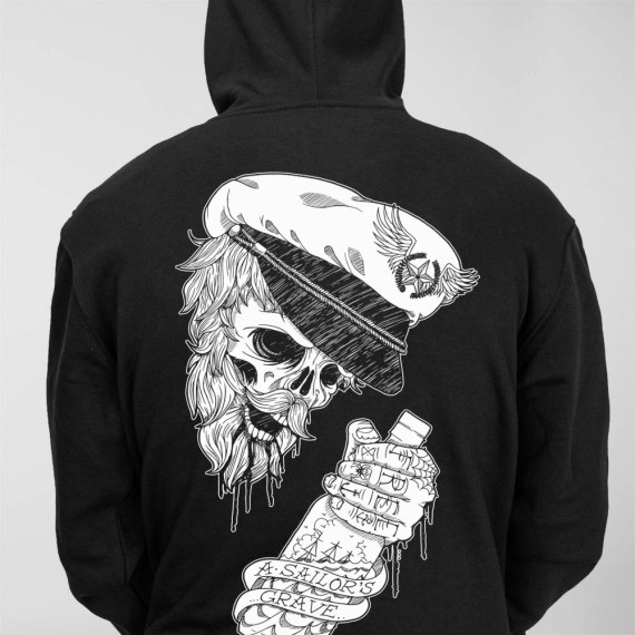 Sweat à capuche avec fermeture éclair Unisexe Noir Drunk Skull Remastered