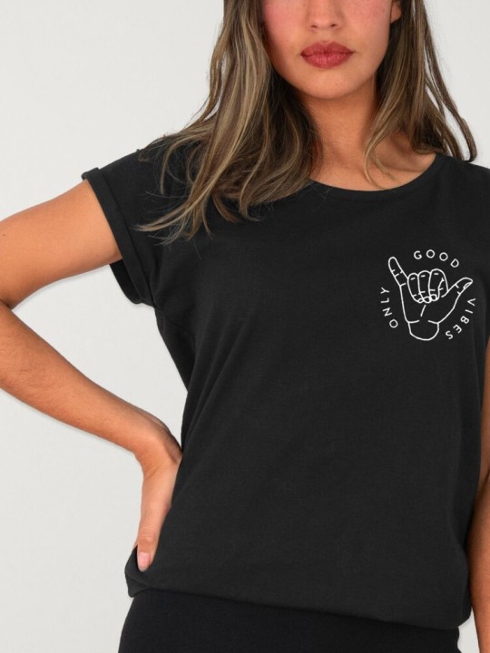 Camiseta de Mujer Negra Good Vibes