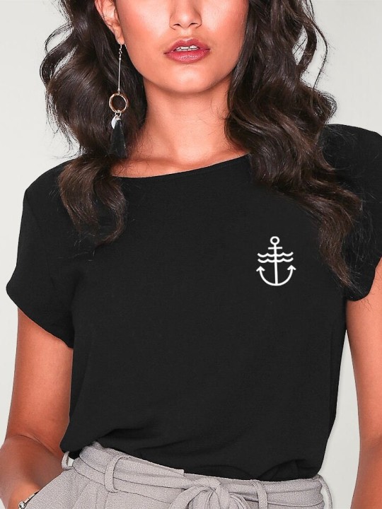 Camiseta de Mujer Negra Waves Anchor