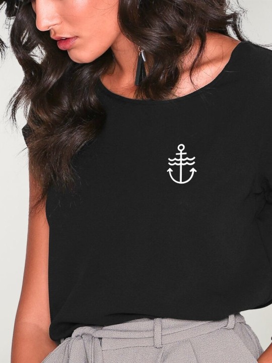 Camiseta de Mujer Negra Waves Anchor