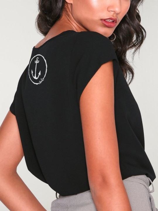 Camiseta de Mujer Negra Waves Anchor