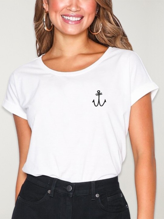 Maglietta Donna VIENTO Real Anchor, 100% Cotone, Stampa Ancora, Con Logo Sul Retro