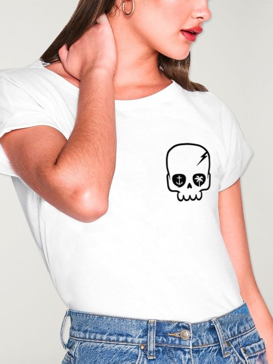 T-shirt Damen Weiß Calavera