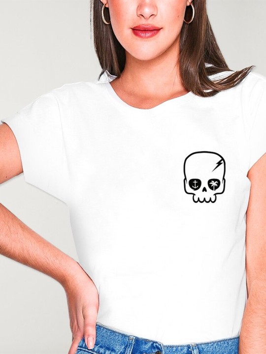 T-shirt Damen Weiß Calavera