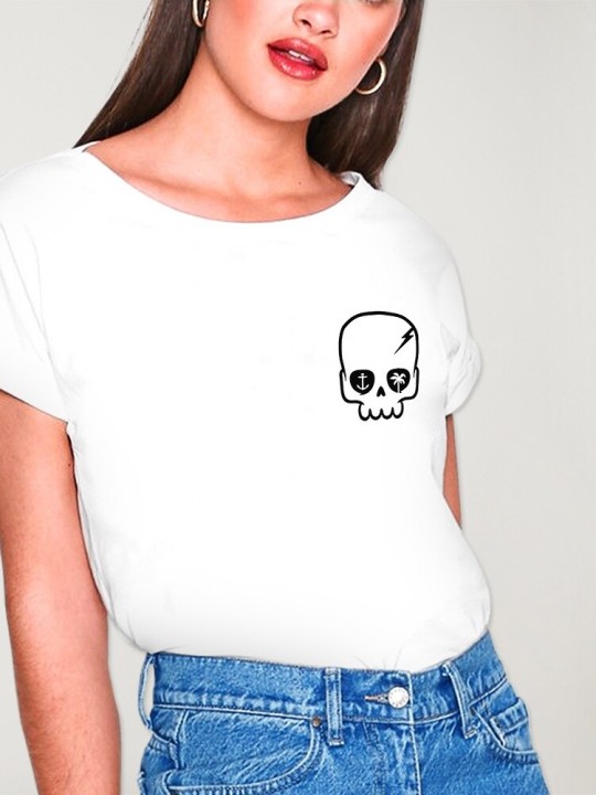 T-shirt Damen Weiß Calavera