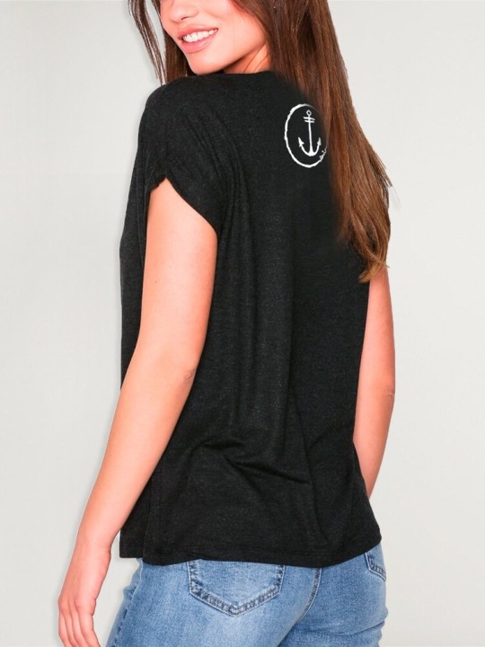 Camiseta de Mujer Negra Surfboard Skull