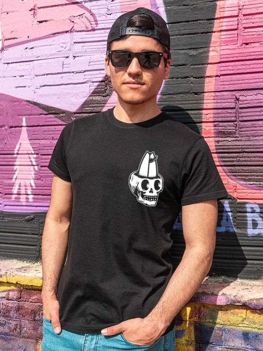 Men T-Shirt Black Surfboard Skull