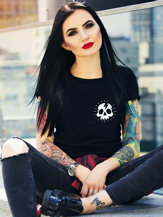 Camiseta de Mujer Negra Thunder Skull