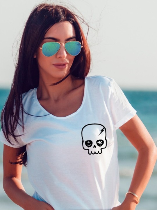 T-shirt Damen Weiß Calavera