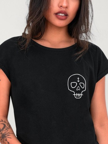 Camiseta de Mujer Negra Wanderer Skull