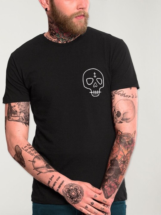 Camiseta de Hombre Negra Wanderer Skull