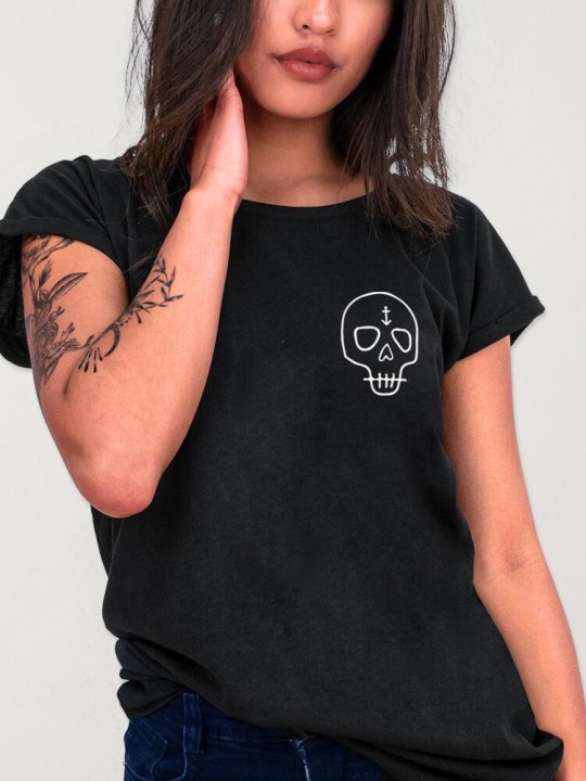 Camiseta de Mujer Negra Wanderer Skull