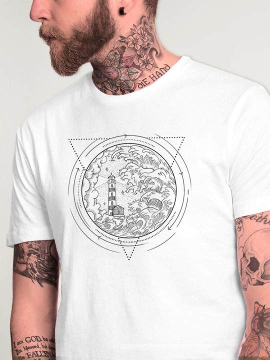 Camiseta de Hombre Blanca Geometric Lighthouse