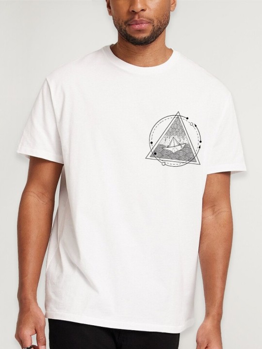 Men T-Shirt White Storm Paper Ship