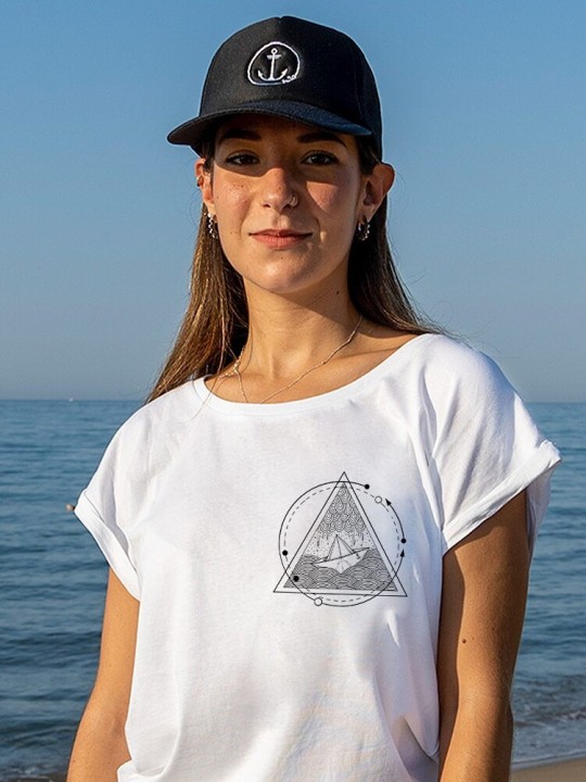 Women T-shirt White Storm Paper Ship