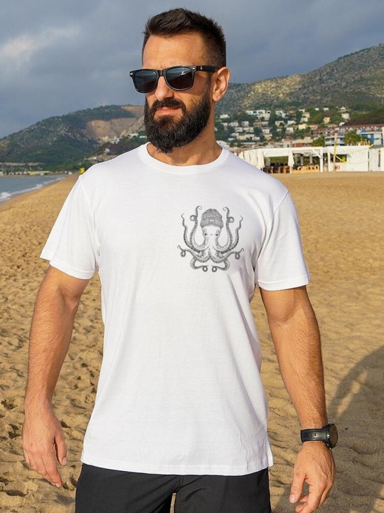 Men T-Shirt White Ocean Octopus