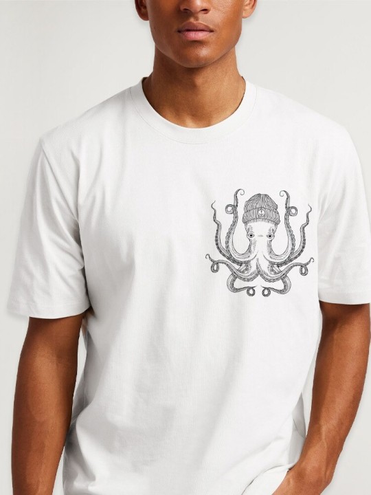 Men T-Shirt White Ocean Octopus