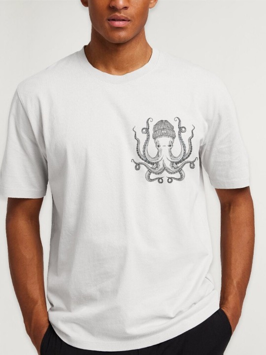 Men T-Shirt White Ocean Octopus