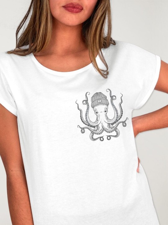 T-shirt Femme Blanc Ocean Octopus