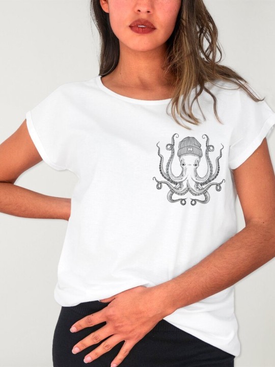 T-shirt Femme Blanc Ocean Octopus