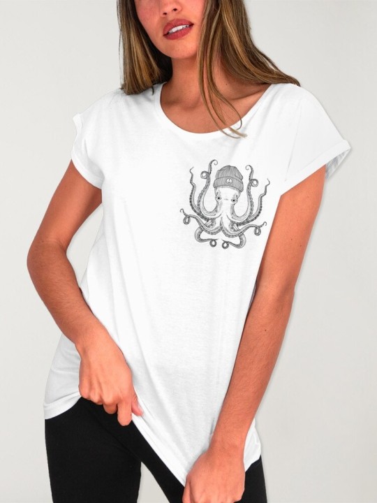 T-shirt Femme Blanc Ocean Octopus