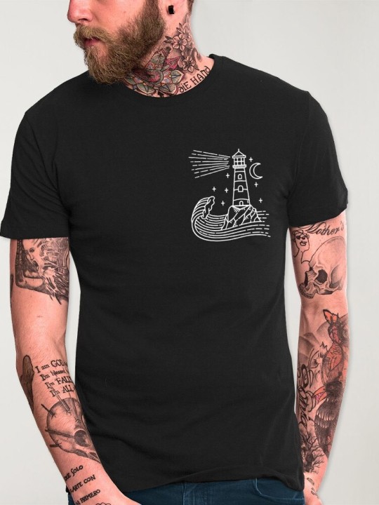 Camiseta de Hombre Negra Star Lighthouse