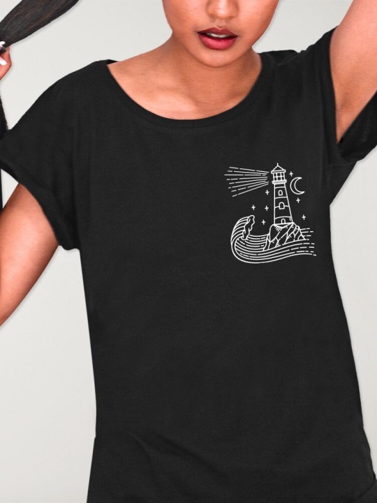 T-shirt Damen Schwarz Star Lighthouse