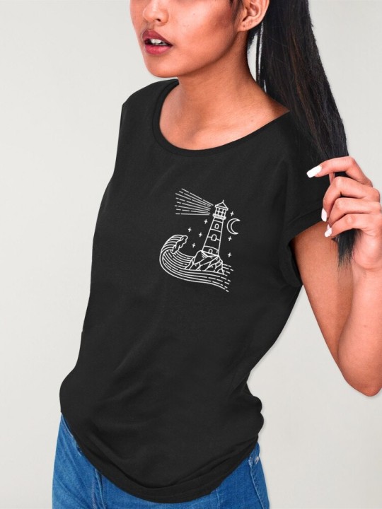 T-shirt Damen Schwarz Star Lighthouse