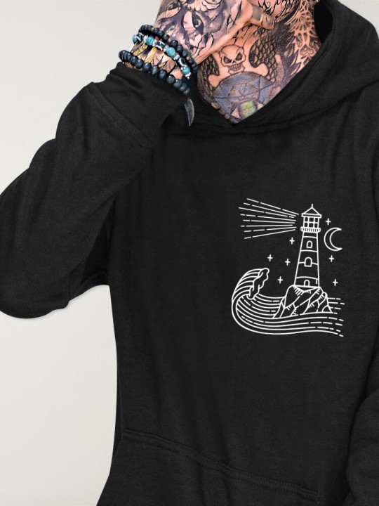 Hoodie Uomo Nera Star Lighthouse