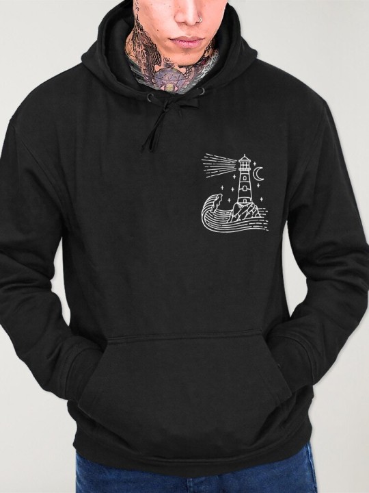 Hoodie Uomo Nera Star Lighthouse