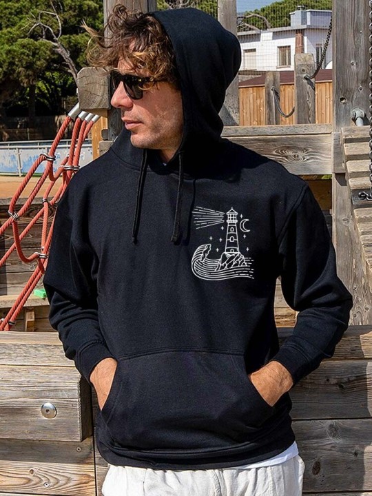 Hoodie Uomo Nera Star Lighthouse