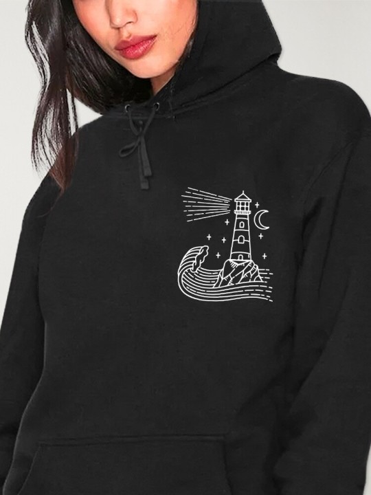 Women Hoodie Black Star Lighthouse