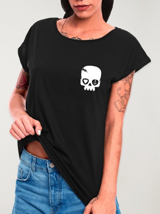 Maglietta Donna Nera Calavera