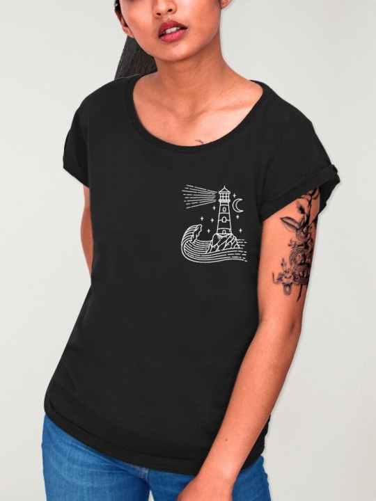 T-shirt Damen Schwarz Star Lighthouse