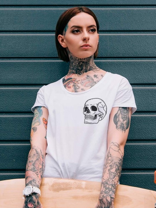 Women T-shirt White Skull Logo