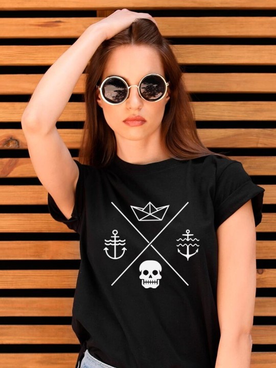 T-shirt Femme Noir Line Cross