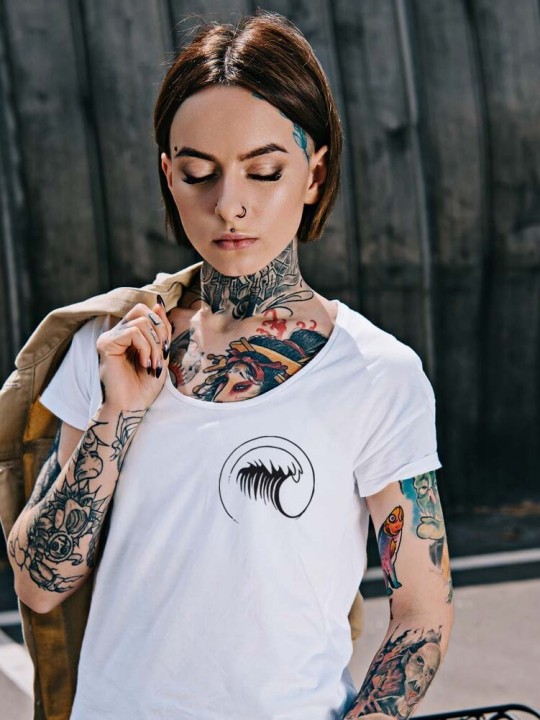 T-shirt Femme Blanc Wave Logo