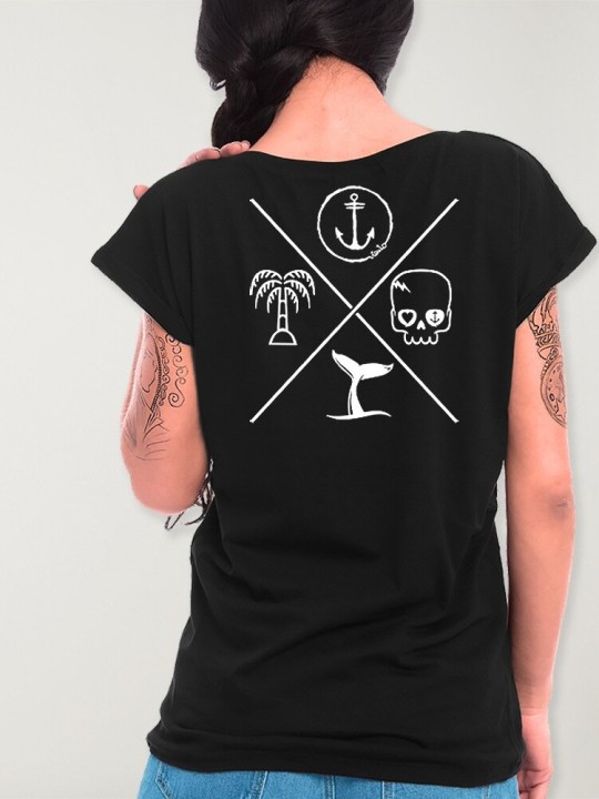 Camiseta de Mujer Negra Tropical