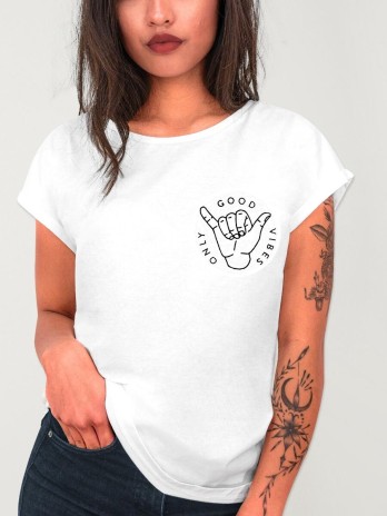 Women T-shirt White Good Vibes